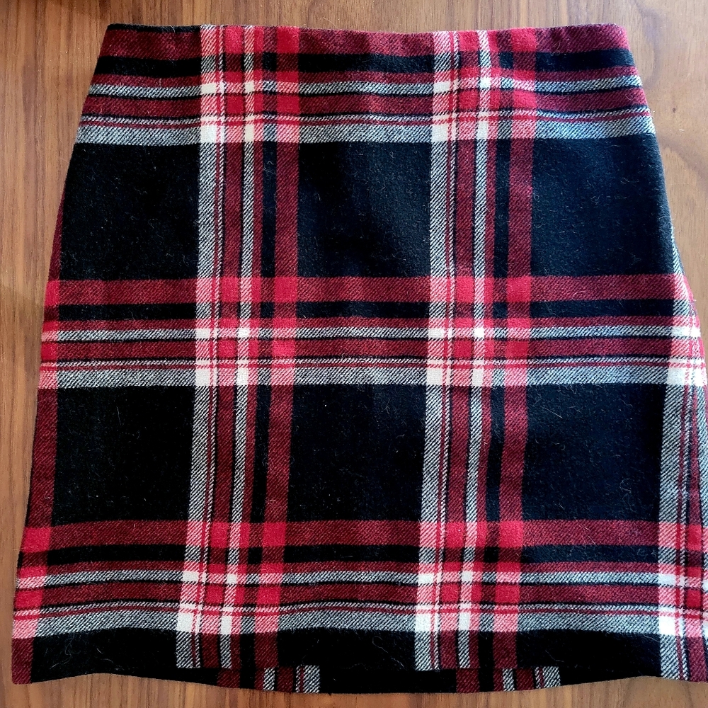 Talbots Red Black White Plaid Wool Skirt